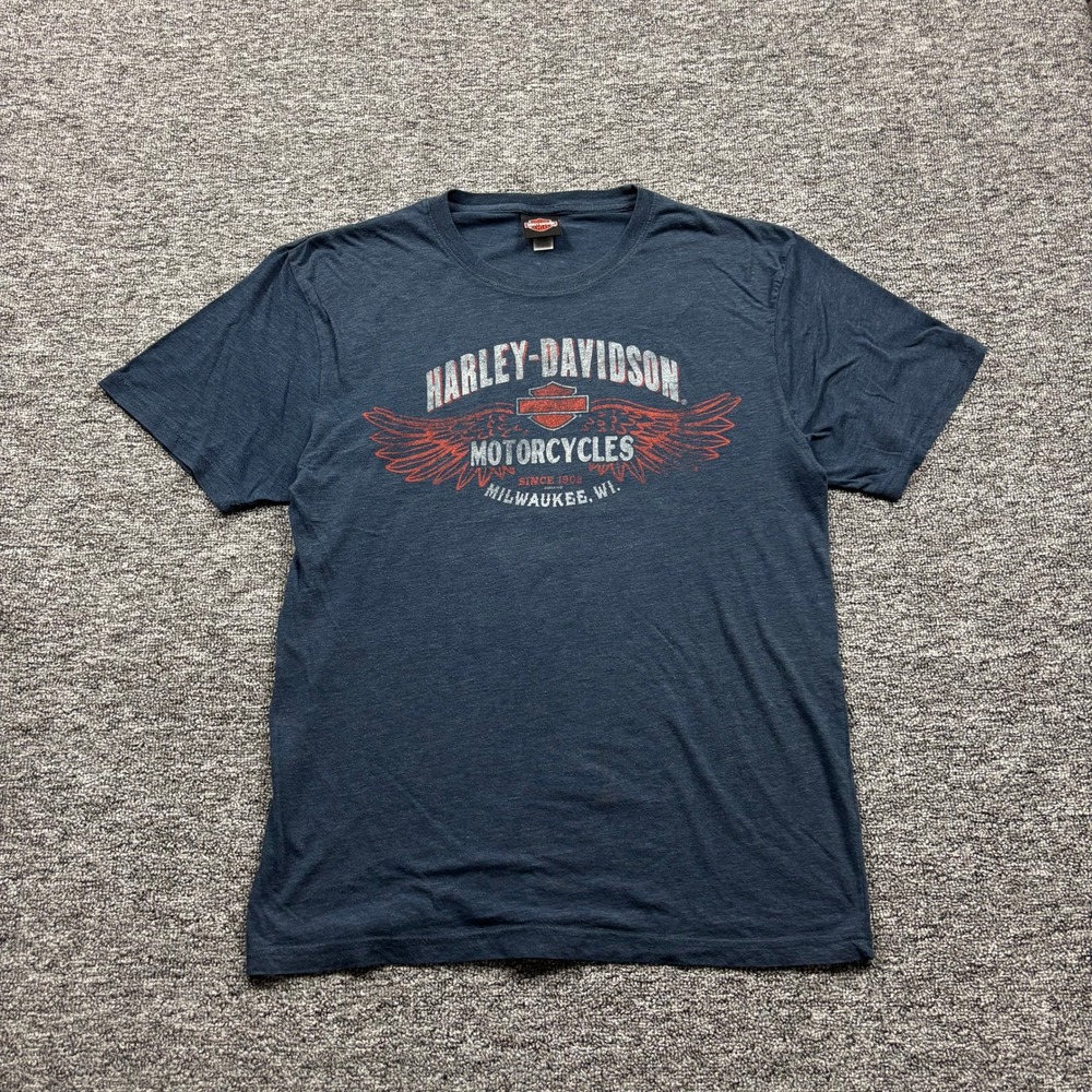 Harley Davidson Motorcycle Lightweight Biker T-Shirt Navy Blue Size Large